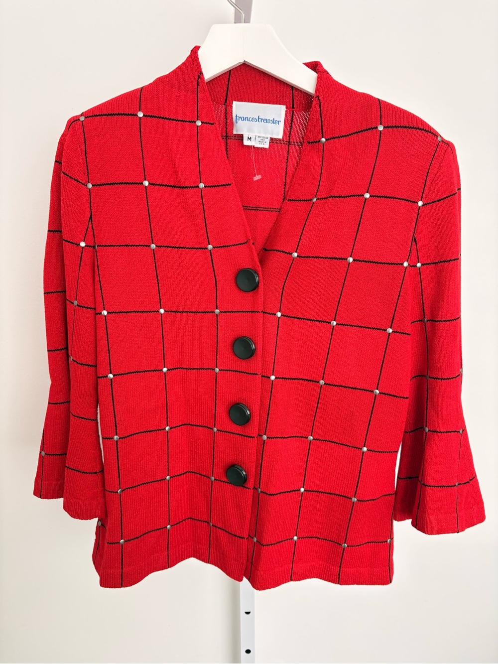 Red Windowpane Button-Front Cardigan